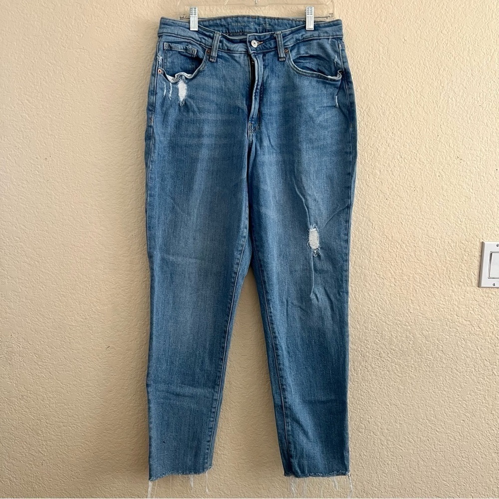 Old Navy O.G. Straight Jeans 14 Tall Curvy High Rise Distressed Raw Hem